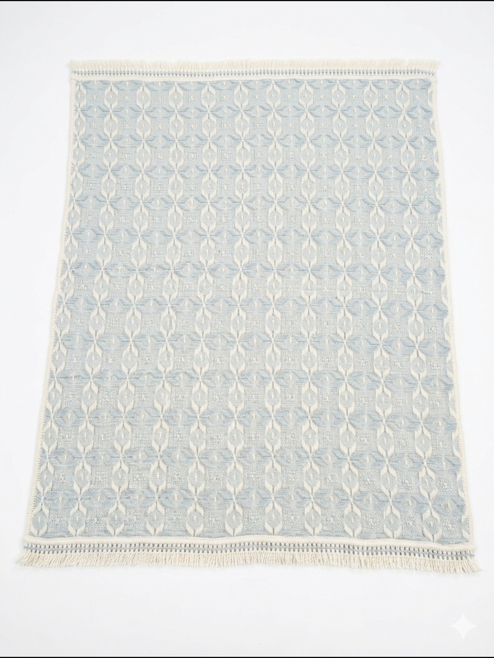 Vtg Vitoria Woven Acrylic Throw Blanket Blue White Geometric MCM NOS Deadstock